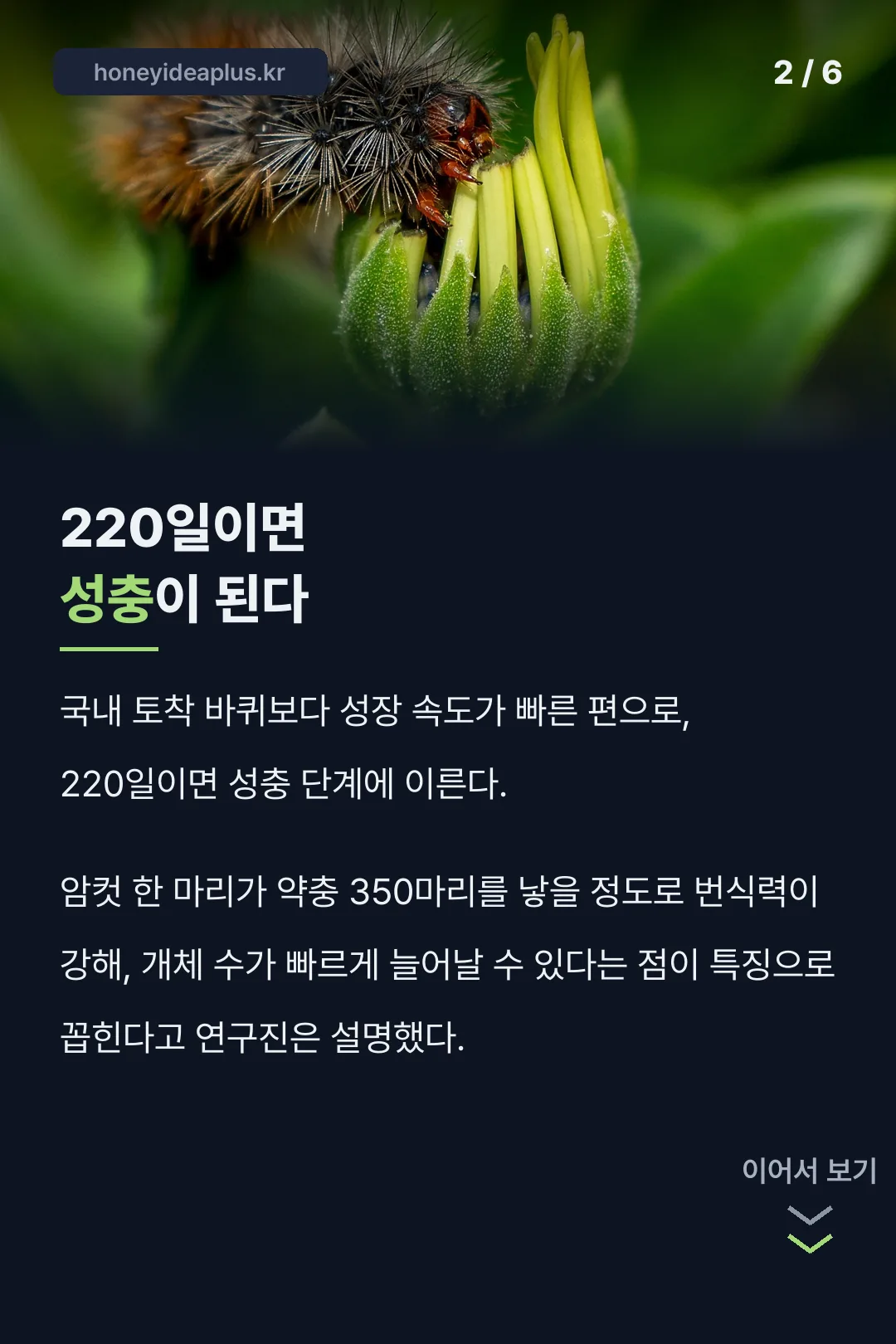 220일 성충·350마리 번식력