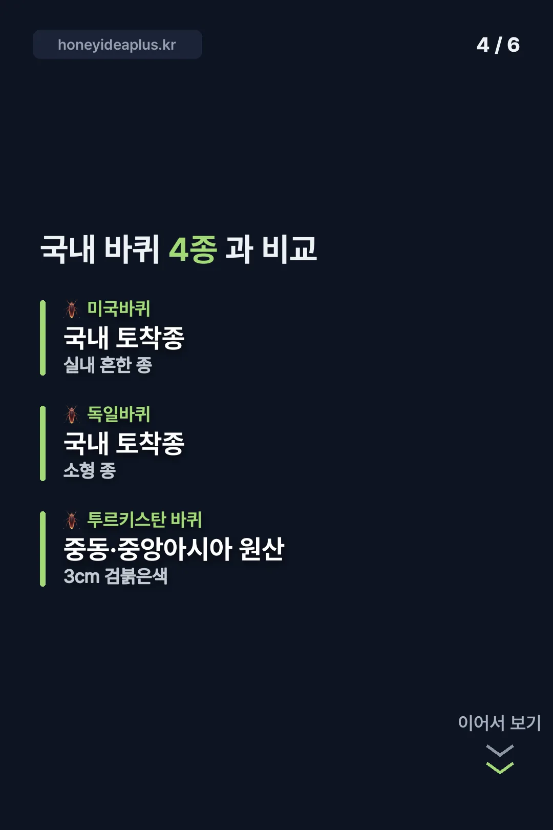 국내 토착 바퀴 4종과 비교